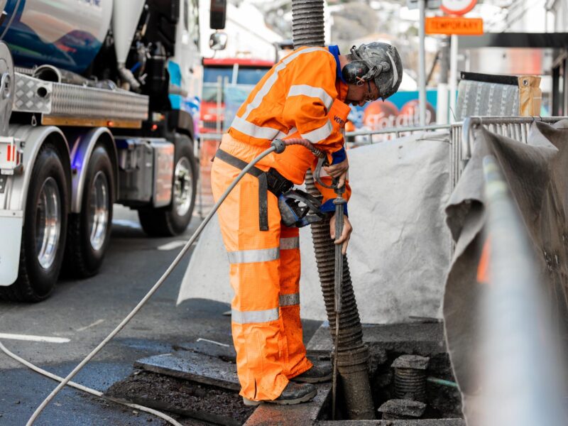 Close up of Vortex Contracting team on site with the hydro digger in Dunedin