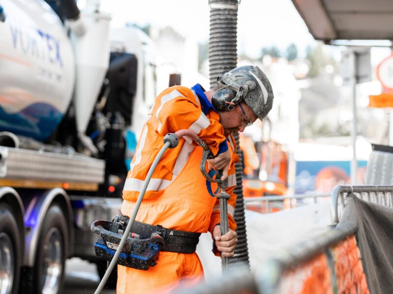 Close up of Vortex Contracting team on site with the hydro digger in Dunedin