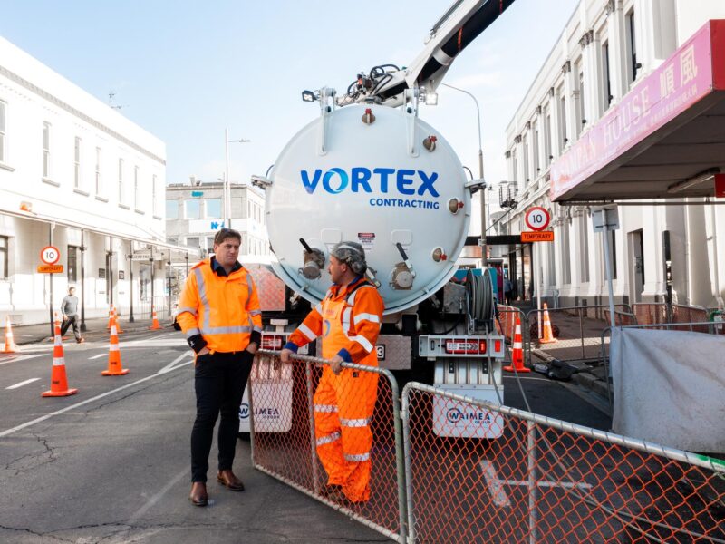 Vortex Contracting on site with hydro digger and temporary traffic management. Available in Dunedin and Christchurch