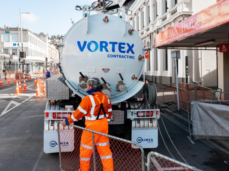 Vortex Contracting on site with hydro digger and temporary traffic management. Available in Dunedin and Christchurch