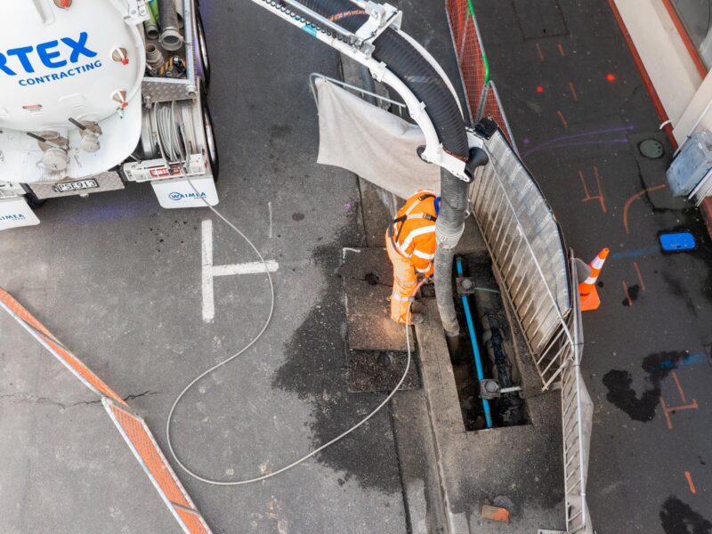 Aerial shot of hydro trench at work in Dunedin with Vortex Contracting